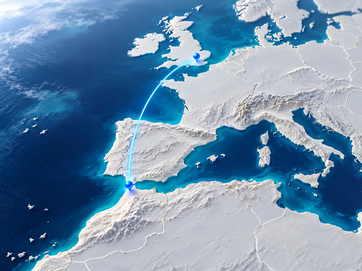 Premium abstract 3D pale relief map of Western Europe and northwest Africa