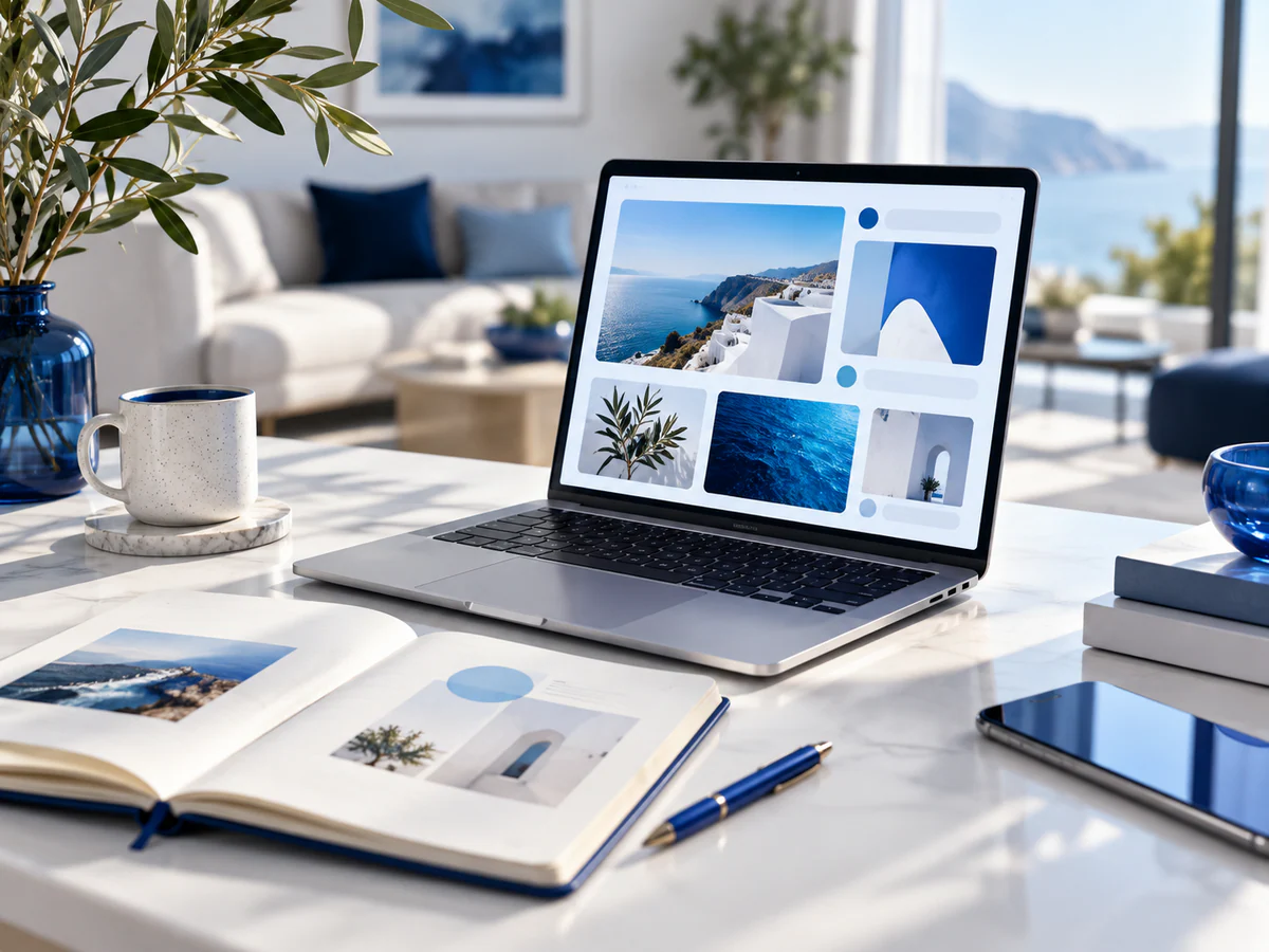 Thoughtful editorial workspace with open notebook