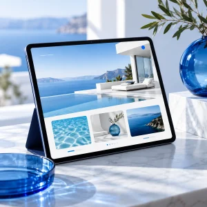 A pristine tablet displaying one beautiful visual landing page