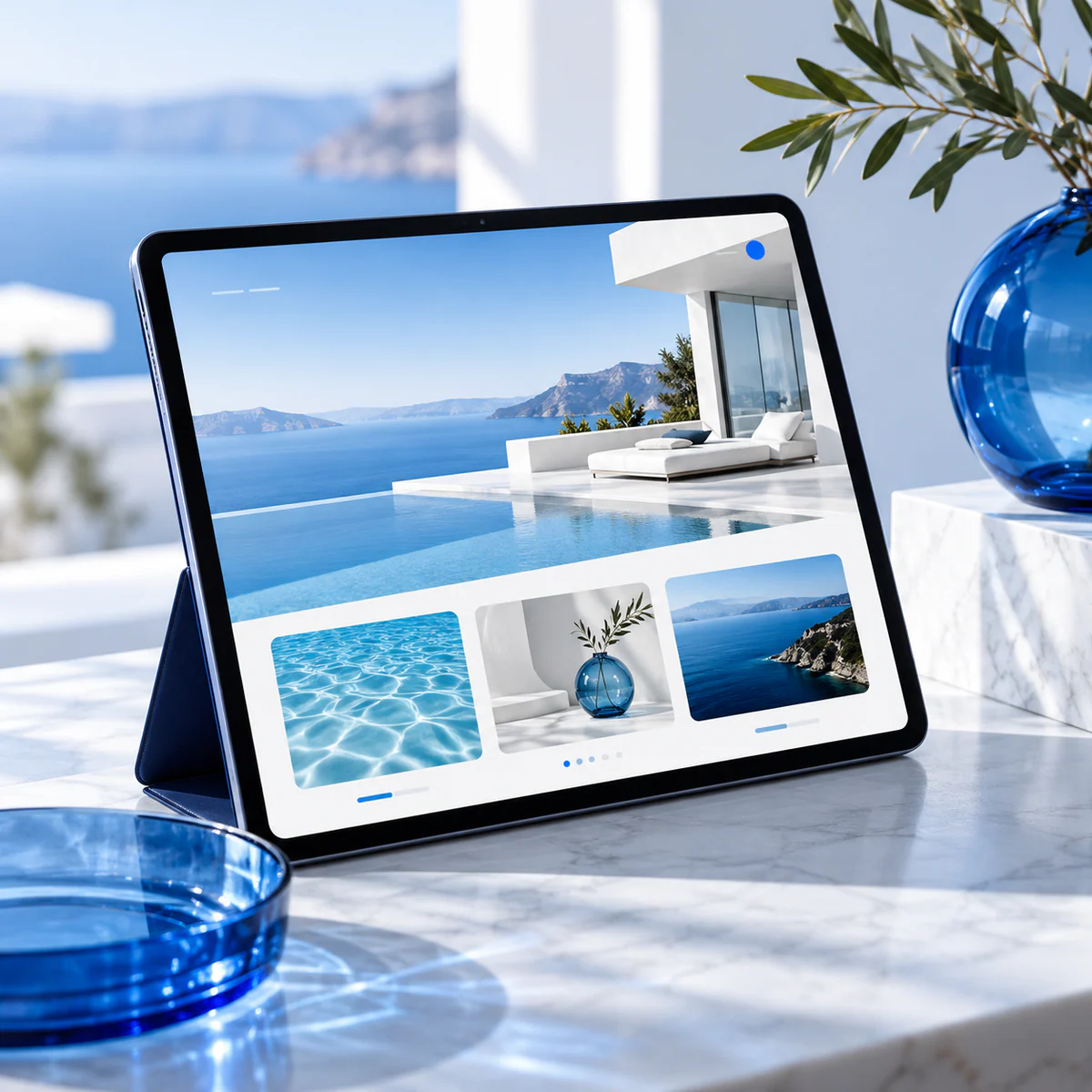 A pristine tablet displaying one beautiful visual landing page