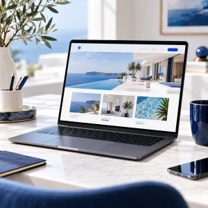 A single elegant laptop displaying a small business visual website