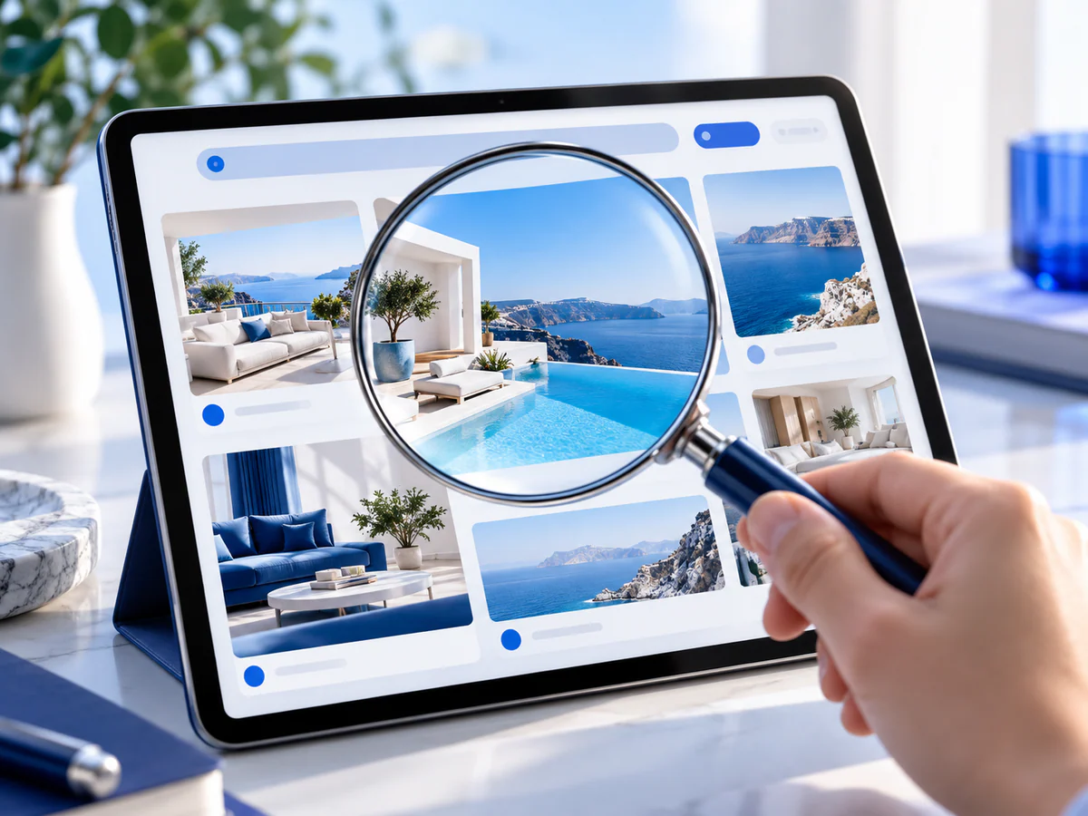 Close-up lens magnifying a visual web page on a tablet